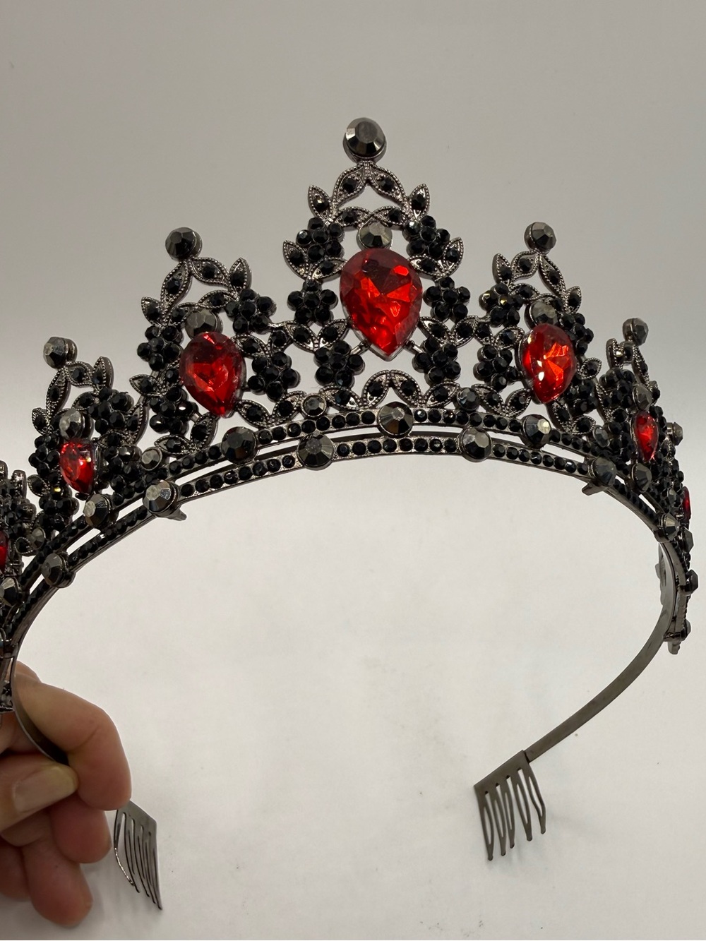 Black Metal Tiara with Red Gem Accents